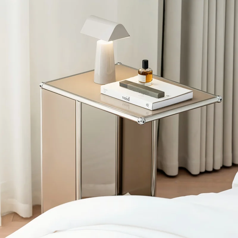 Movable Trolley Sofa Side Table Coffee Table Stainless Steel Bedside Table Storage Cabinet for Living Room Bedroom Home Office