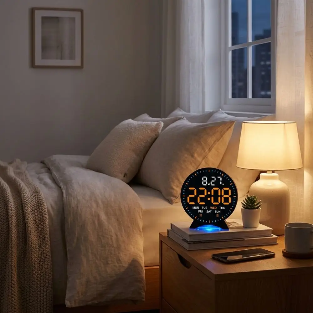 12/24H Display LED Digital Alarm Clock Date Week Brightness Adjustable Electronic Clock High-definition Jumping Seconds