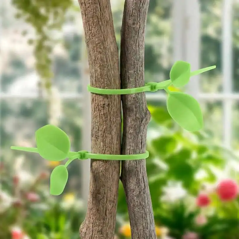 Creative and Practical Green Binding Rope with Simulated Leaves for Garden Flowers, Bonsai Plants, Self-Locking Plastic Tie Straps