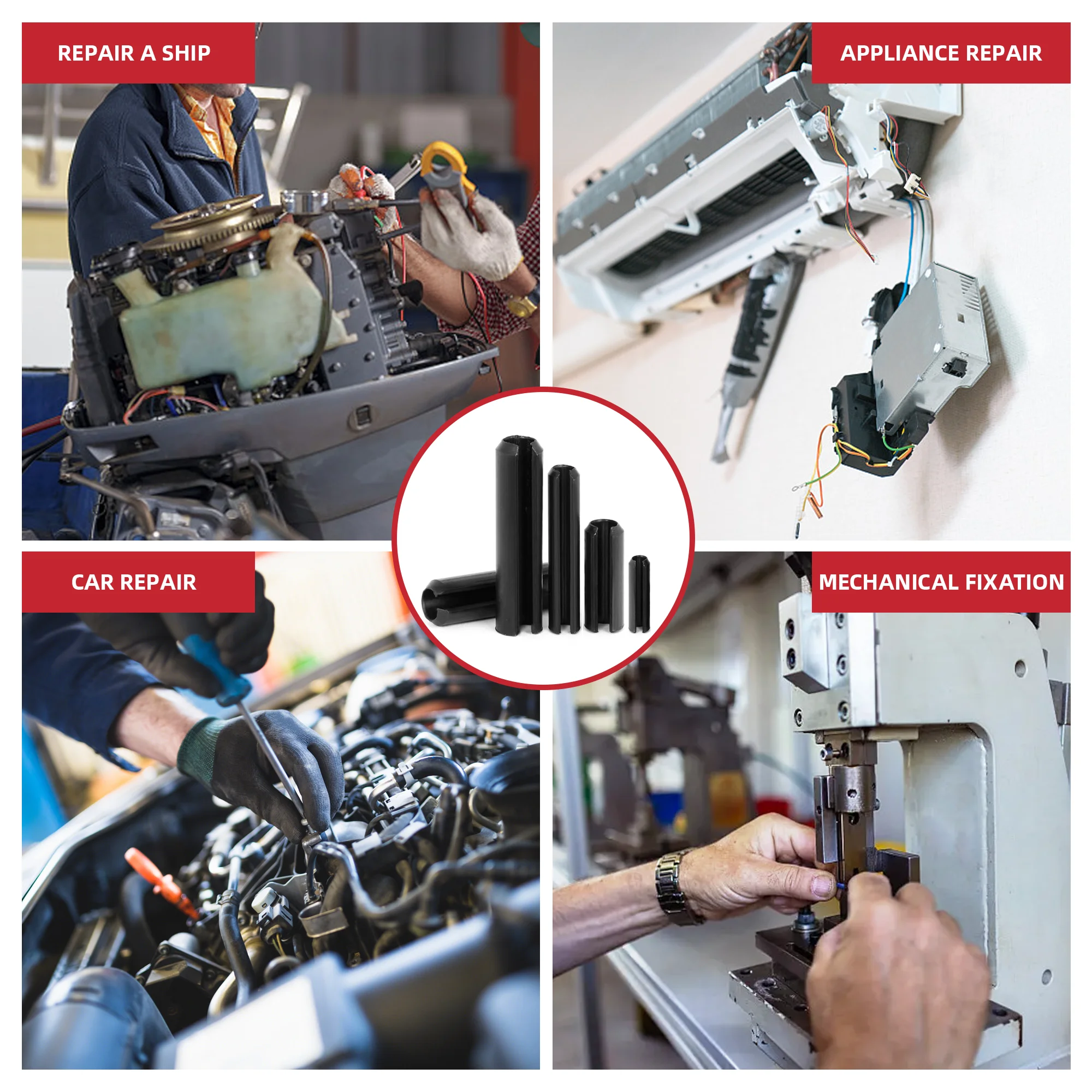 435Pcs Carbon Steel Galvanized Slotted Spring Pin Assortment Kit - Elastic Cylindrical Cotter Pins Set for Multifunctional Use