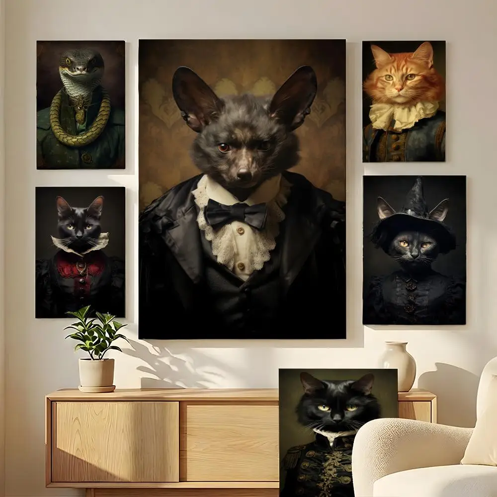 Retro Renaissance Animal Portrait HD Calligraphy Canvas Wall Art Poster For Bedroom Living Room Decor