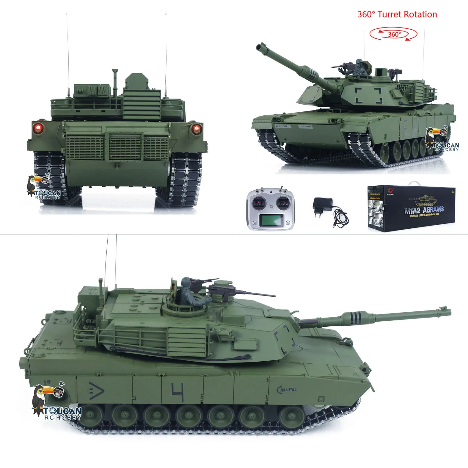 3918 1/16 TOUCAN réservoir de combat télécommandé Abrams M1A2 boîte de vitesses en métal 360 Rotation baril recul élévation Laser visée lumière