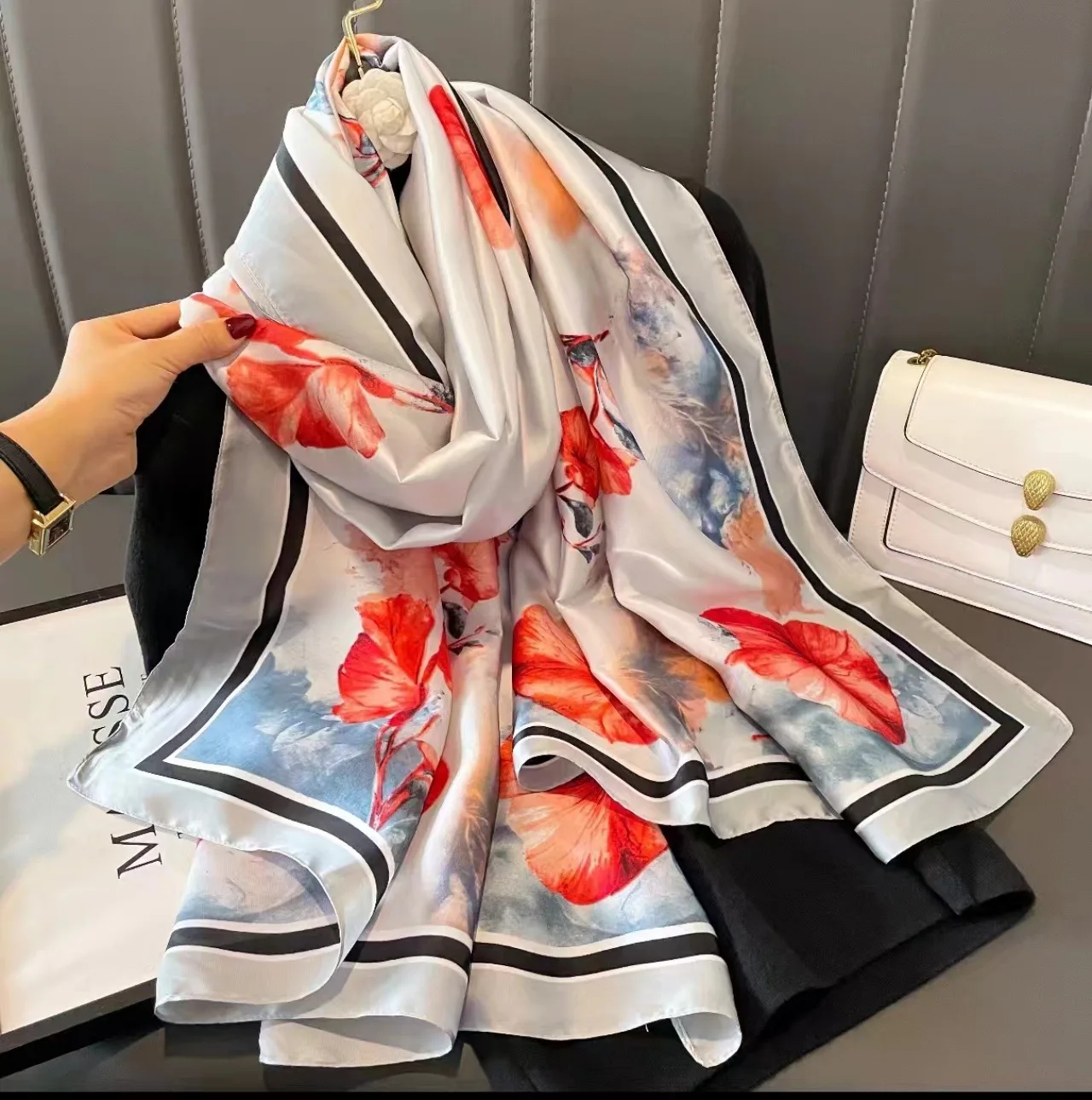 

Летний шелковый шарф с имитацией головы, длинный шарф, солнцезащитный шелковый шарф, шелковый шелковый шарф