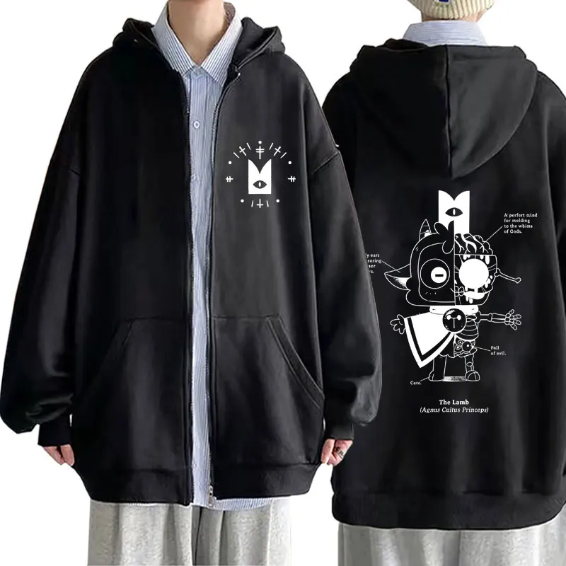 

Game Cult of The Lamb Anatomy Print Zipper Hoodie Men Women Fashion Casual Zip Up Hoodies Unisex Vintage Oversized Streetwear