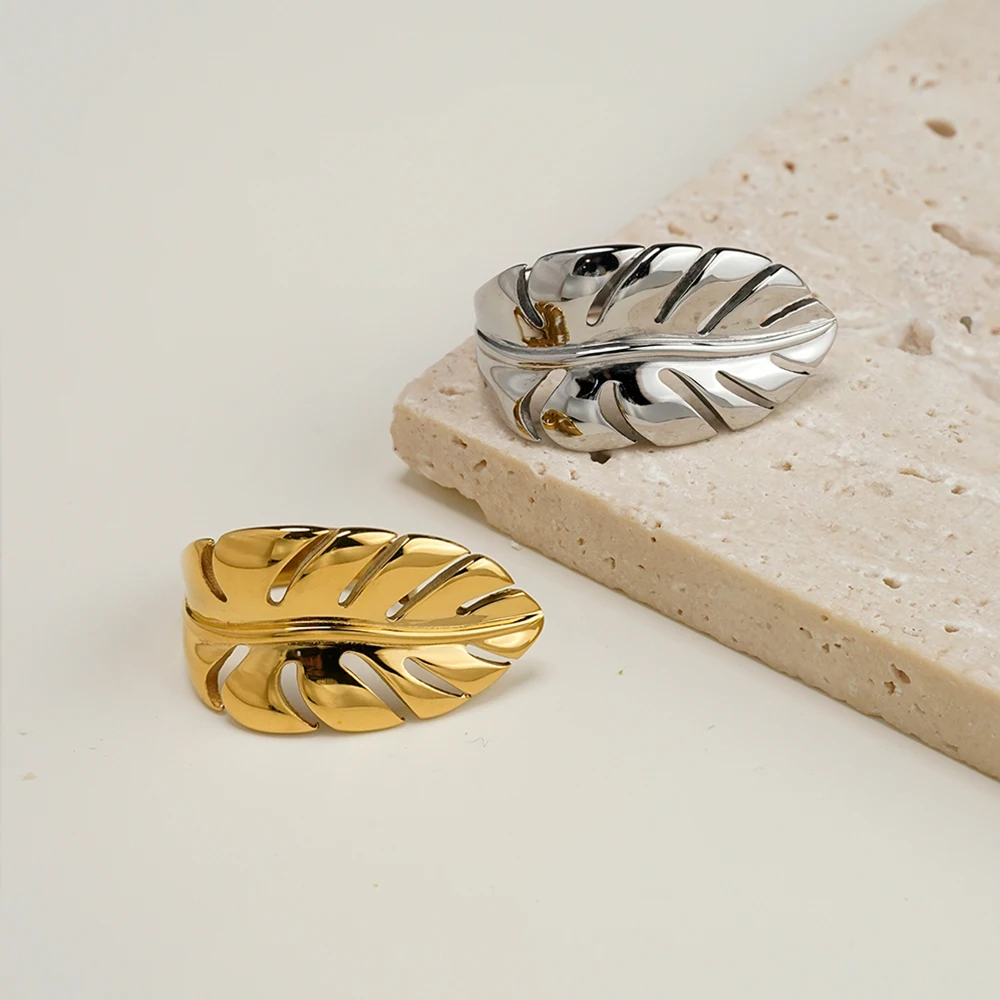 

ENFASHION Anillos Mujer Plant Leaf Ring For Women Stainless steel 18K Plated Gold Fashion Cocktail Jewelry Dailywear R254506