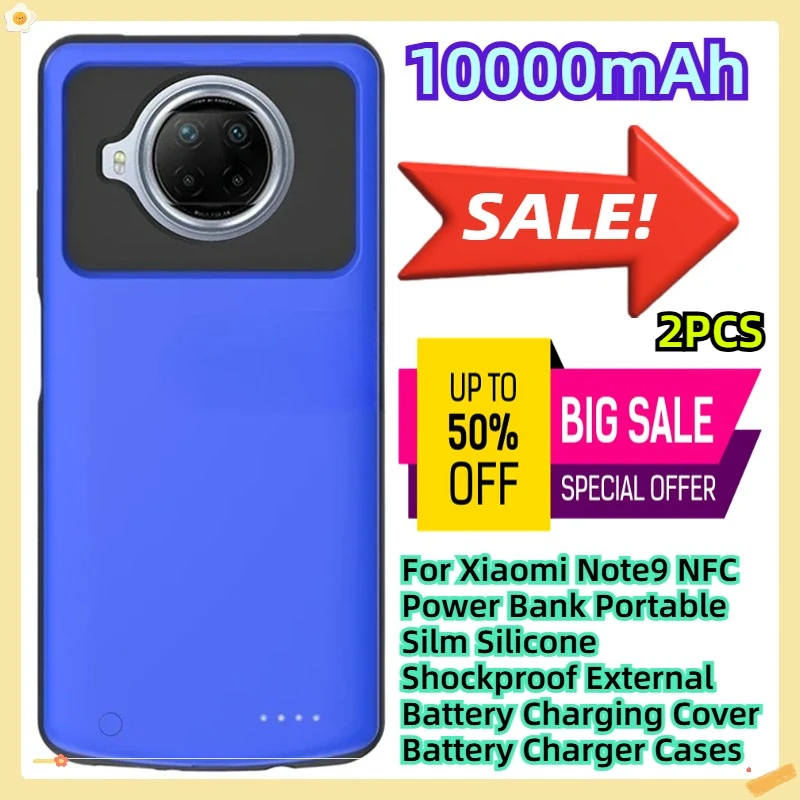 

For Xiaomi Note9 10000mAh NFC Power Bank Portable Silm Silicone Shockproof External Battery Charging Cover Battery Charger Cases