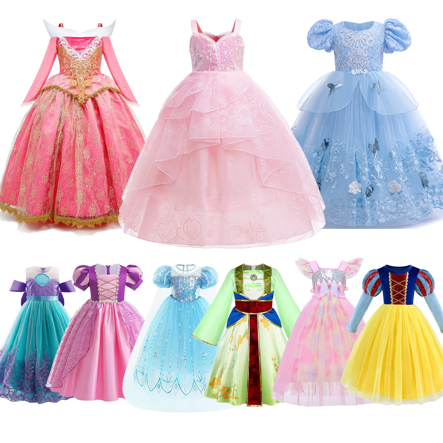 

Платье Золушки Авроры для детей, костюм принцессы Эльзы и Анны для косплея, пышное сетчатое платье для маленьких девочек, вечерняя одежда для дня рождения