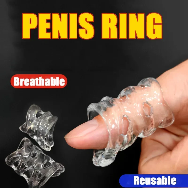 Transparent 2PCS Male Cock Ring Penis Enlargement Hollow Foreskin Blocking Ring Phimosis Correction Kit Soft Adult Sex Toys 18+