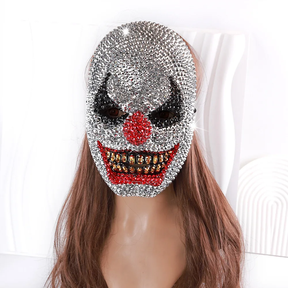 Bling Ghost Clown Mask for Men Cosplay Costume Accessory Masquerade Fun Party Scary Women Mardi Gras Mask for Festival Party