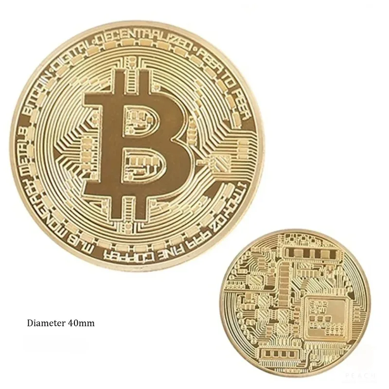 Gold Plated Bitcoin Collectible Art - Casascius BTC Metal Antique Imitation, Physical Commemorative Gift for Collection