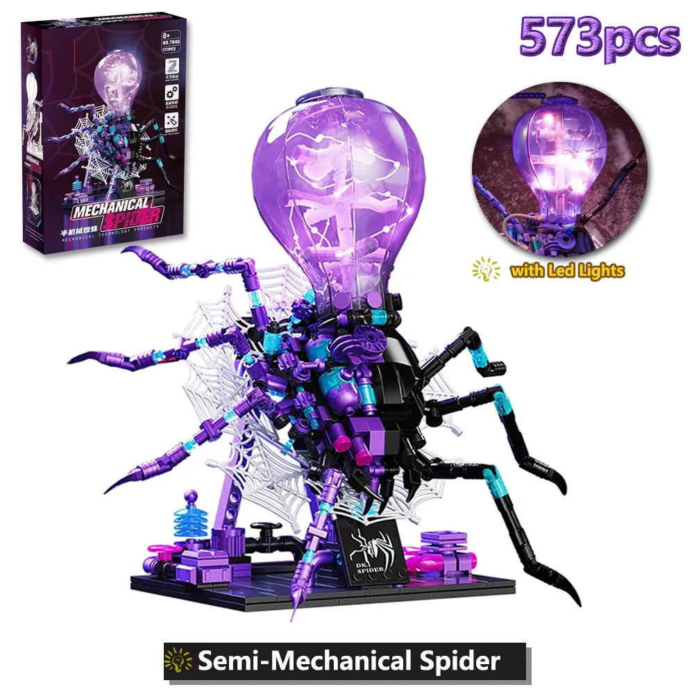 573 個の機械式クモモデルスチームパンクスタイルブロック LED ライト付き家の装飾昆虫詳細可動ジョイントレンガおもちゃギフト
