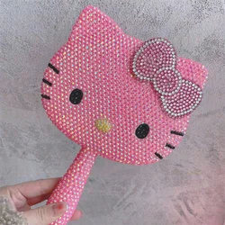 Kawaii Hello Kitty Desktop Vanity Mirror Cartoon Diy Shiny Rhinestones Beauty Handheld Mirror Pink Diamond Girls Birthday Gift