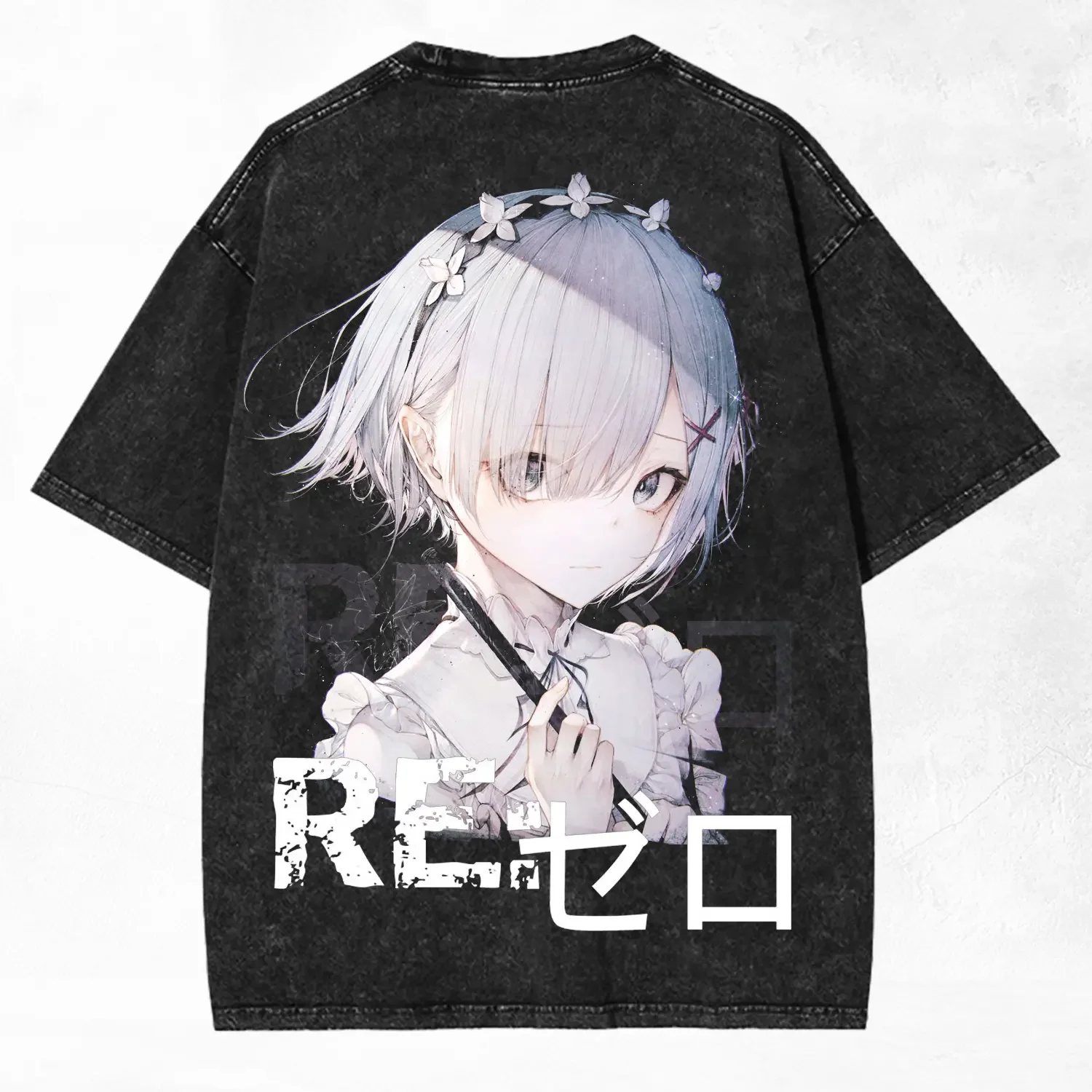 Anime Re:ZERO Rem T-shirt For Men's Clothing Fashion Vintage Washed Oversized T Shirt Summer Short Sleeve Cotton Tees Clothes