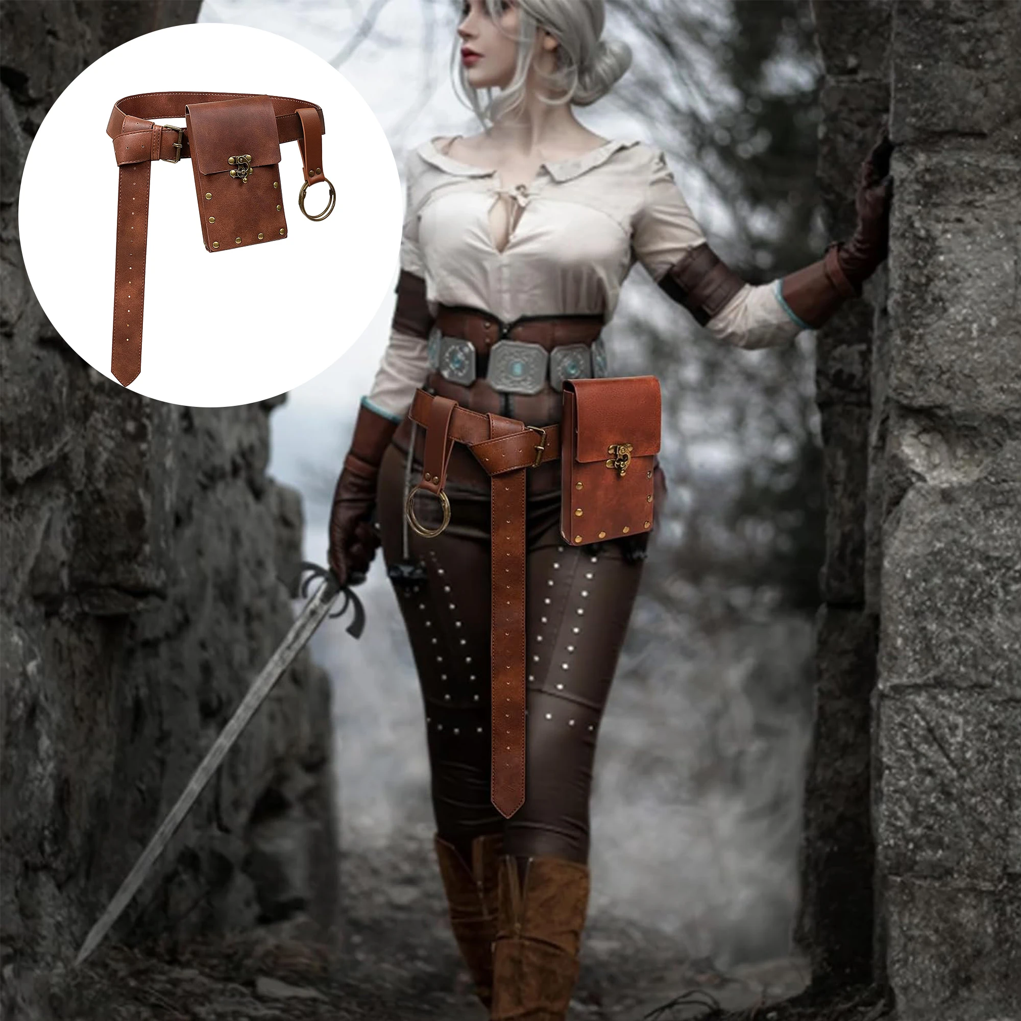 Medieval Belt Viking Knight Waist Bag Set Renaissance Role-playing Waist Pendant Can Hang Dagger Sword Role-playing Accessories