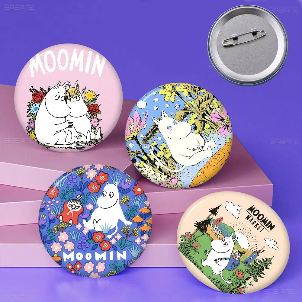Cute M-Moomins Anime Cartoon Bear Tinplate Pin Button Custom Anime Role Old-school Brooch Cartoon Collar Badge Jewelry Gift Fans view 3