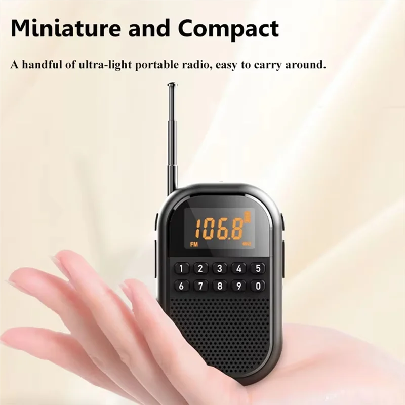 B03B-Mini Pocket FM AM Radio Large LCD Display Radios Receiver Wireless Bluetooth Speaker TF Card Music Player For Elder