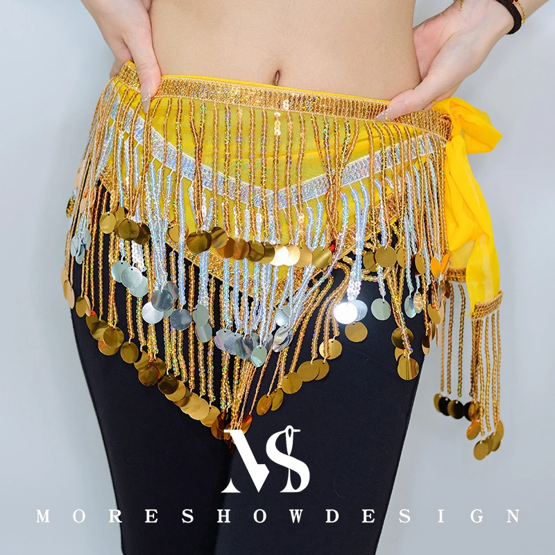 Bufanda de cadera para danza del vientre, cinturón de cintura para mujer, cinturón de cadera con borlas y lentejuelas, trajes para el escenario, accesorios de baile