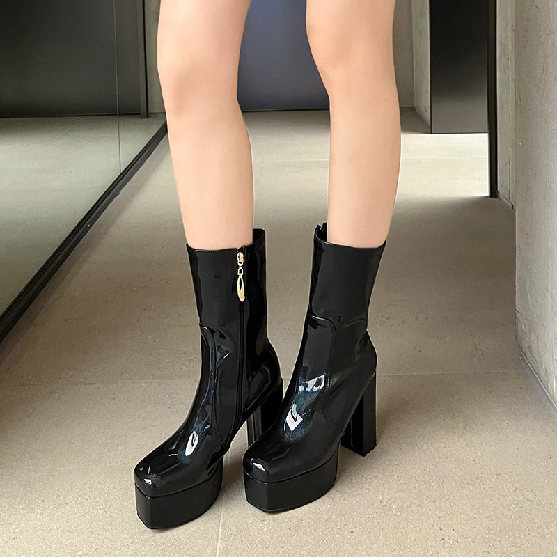 Trend Platform Ankle Boots For Women Black White Blue Pink High Heel Short Rain Boot Autumn Winter Party Dance Shoes Female Sexy view 6