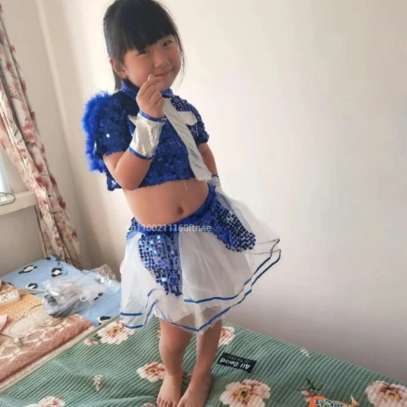 Trajes infantis de performance de dança jazz, lantejoulas ecológicas para meninos e meninas, dança moderna de rua