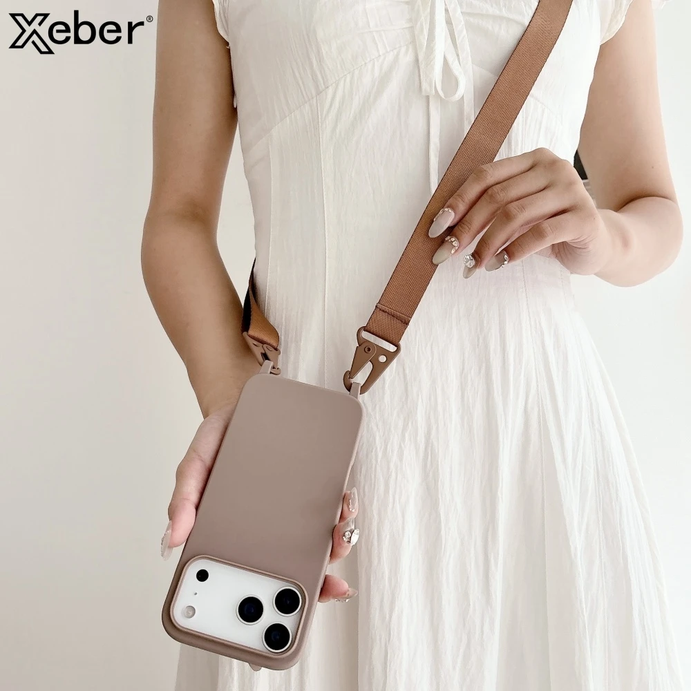 Crossbody Necklace Strap Lanyard Matte Silicone Case For iPhone 17 16 15 14 Pro Max 11 12 13 XR X XS 8 Plus SE Shockproof Cover
