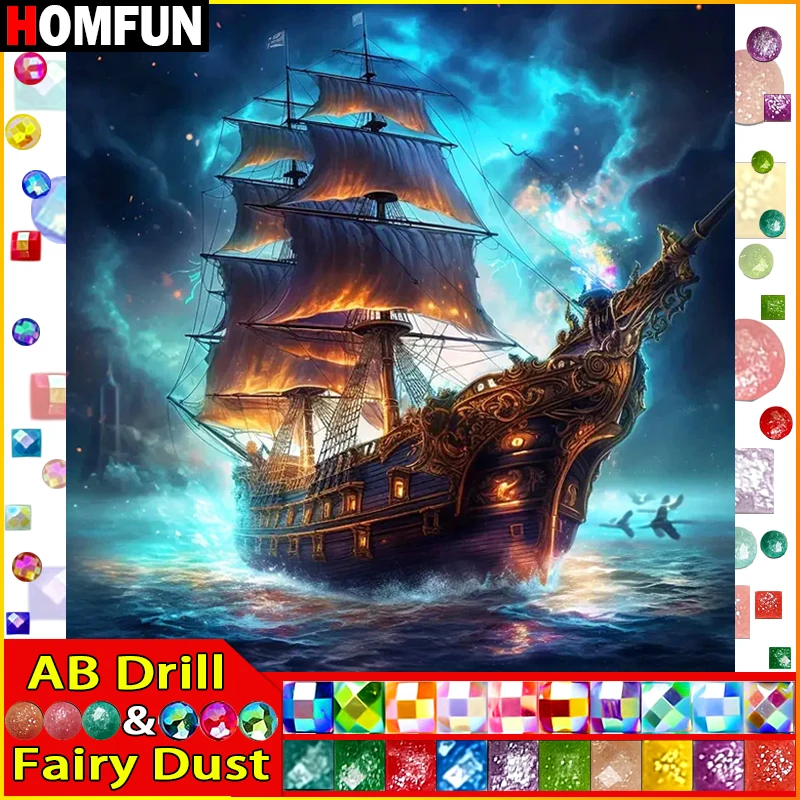 

HOMFUN Fairy Dust AB Алмазная картина "Пейзаж Лодка" Полная квадратная/круглая дрель Настенный декор Инкрустация Смола Вышивка Ремесло