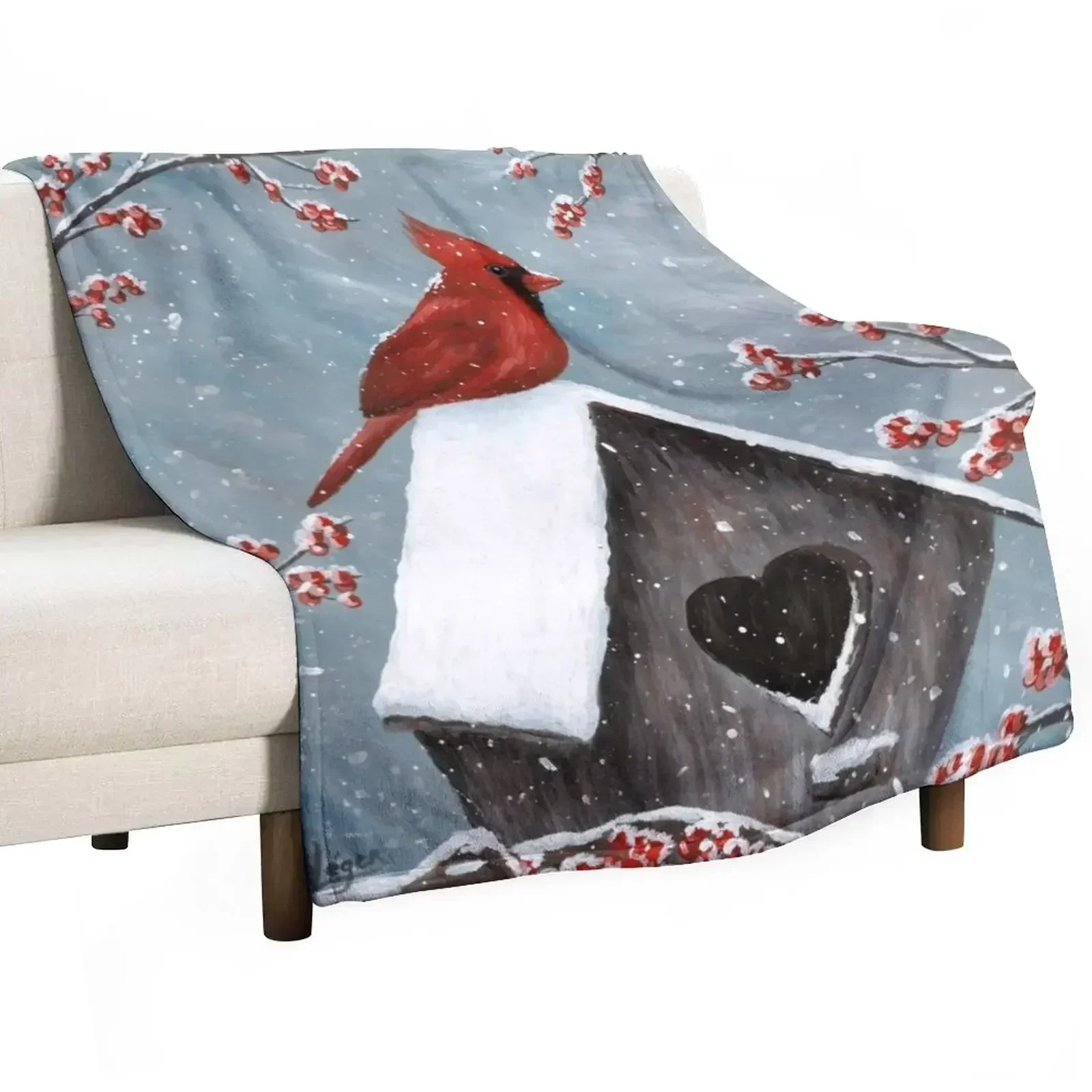 

Northern Cardinal Bird Painting Throw Blanket Camping Soft Beds Blankets