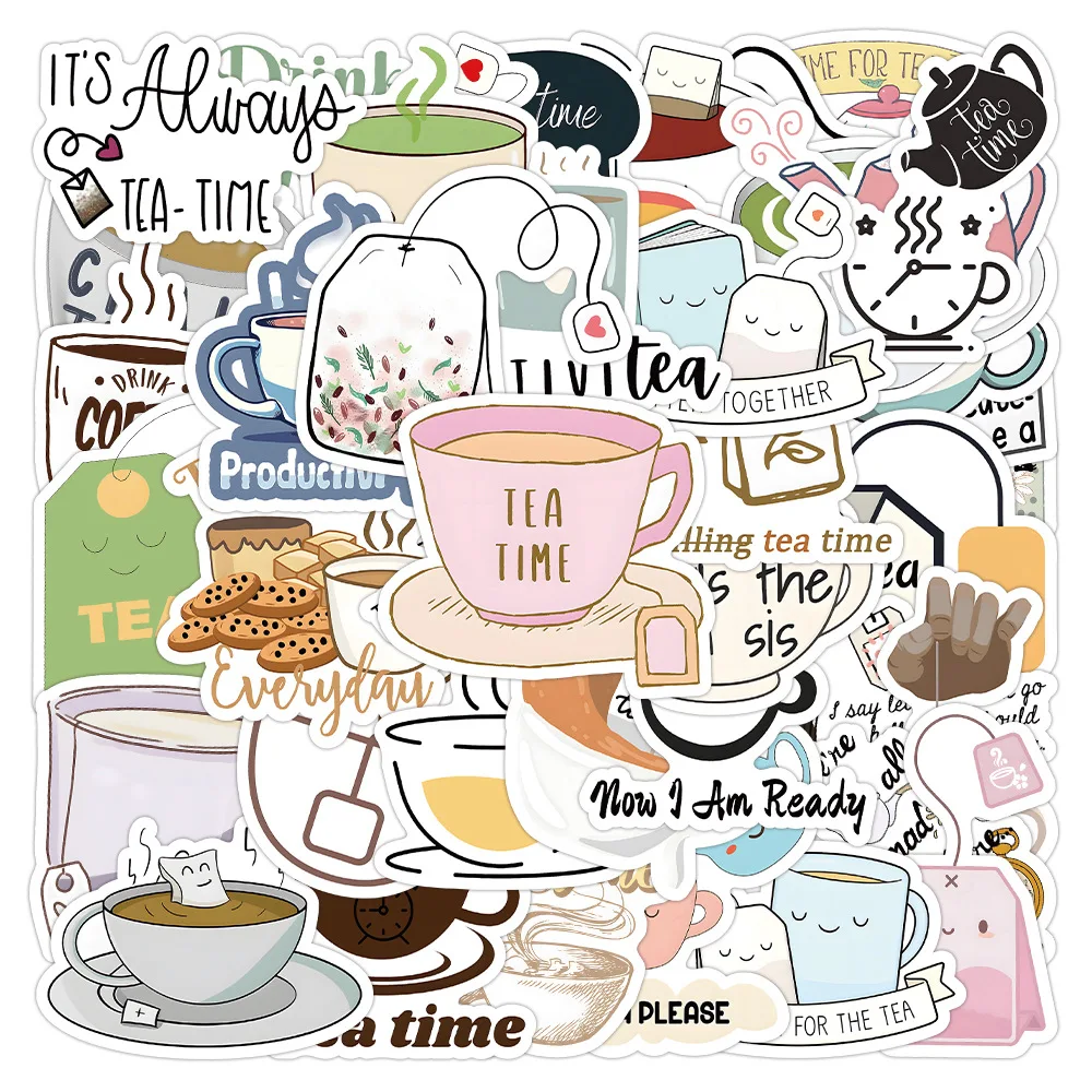 

50PCS Cartoon Tea Time Personalized Graffiti Stickers Decorative Notebook Refrigerator Waterproof Stationery Kids Toys Gifts