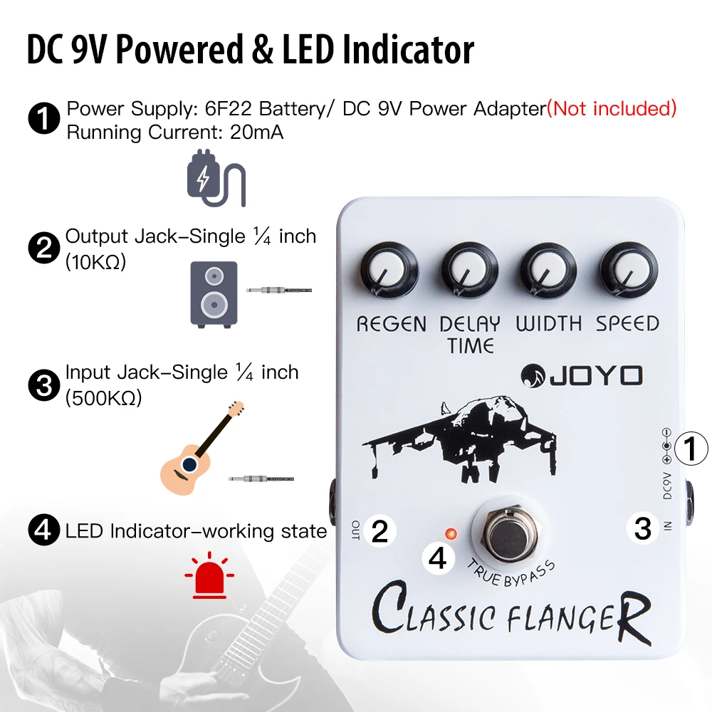 JOYO JF-07 CLASSIC FLANGER Guitar Pedal Metallic Flanger Sounds & Rapid Tremulous Vibrato Reminds of the 70's Rock