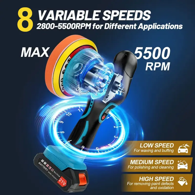 

8 Gears Digital Display Cordless Car Polisher Electric Polisher Auto Car Waxing Polishing Machine For Makita 18V Battery