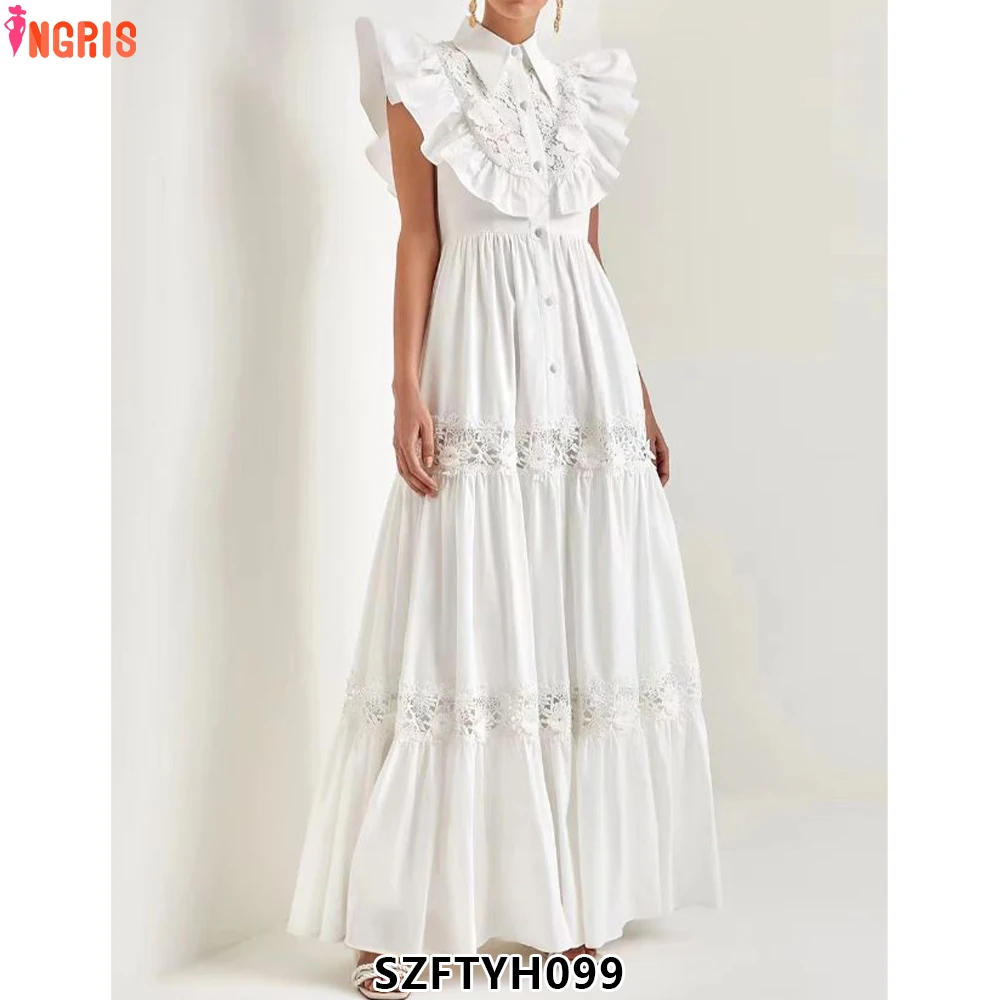 

High Waist String With Pocket Plus-Size Puff Sleeve Spring and Summer Outdoor Dress Women-SZFTYH099