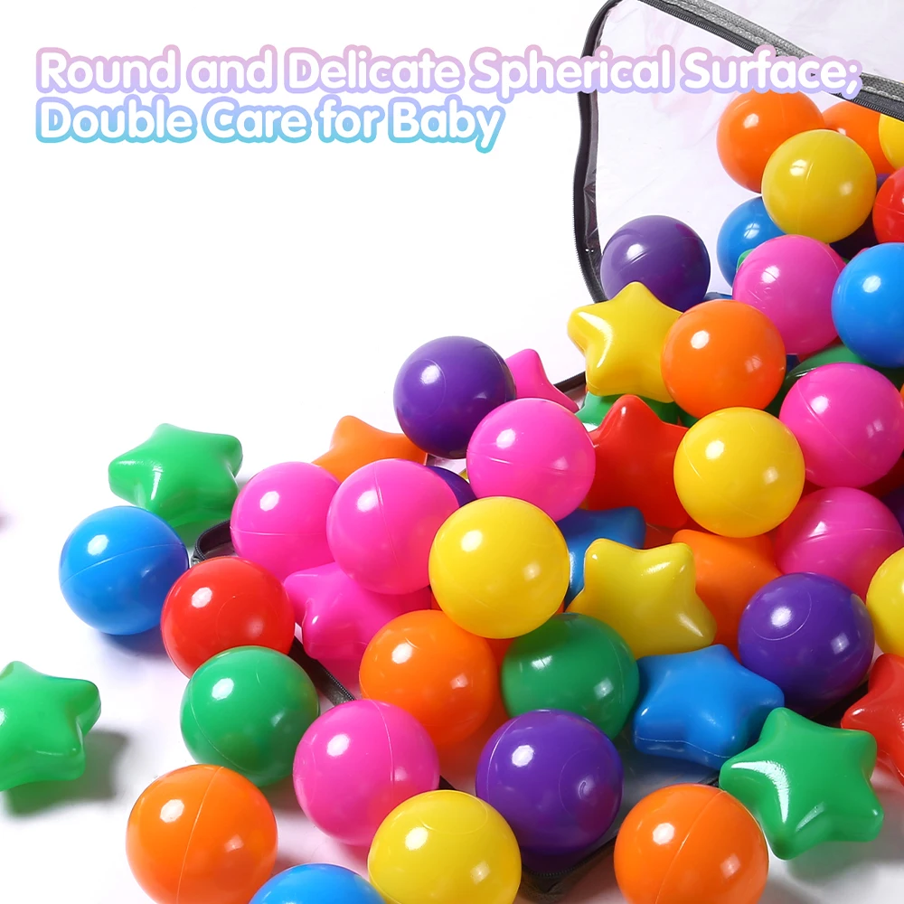 

2.16inch Crush Proof Ball Pit Ball Pack of 100 Plastic Balls Star and Round Shape for Kids Indoor Outdoor Kids Activity Center