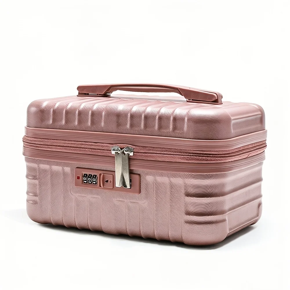 14-inch Portable Suitcase-Style Makeup Bag, Mini Suitcase with Carrying Handle and Combination Lock, Large-Capacity