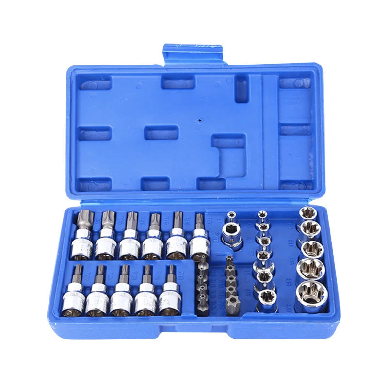 

@ 34PCS Drive Deep Socket Set 6 Point Hex Car Repair Tools CRV Hand Tools Sockets Chrome Vanadium Steel