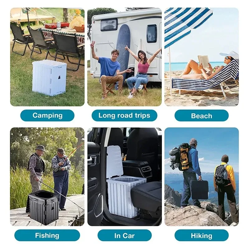 

37cm High Portable Toilet for Camping Convenient Car-mounted Folding Toilet for Adult Elderly Potty Odor-proof and Non-slip