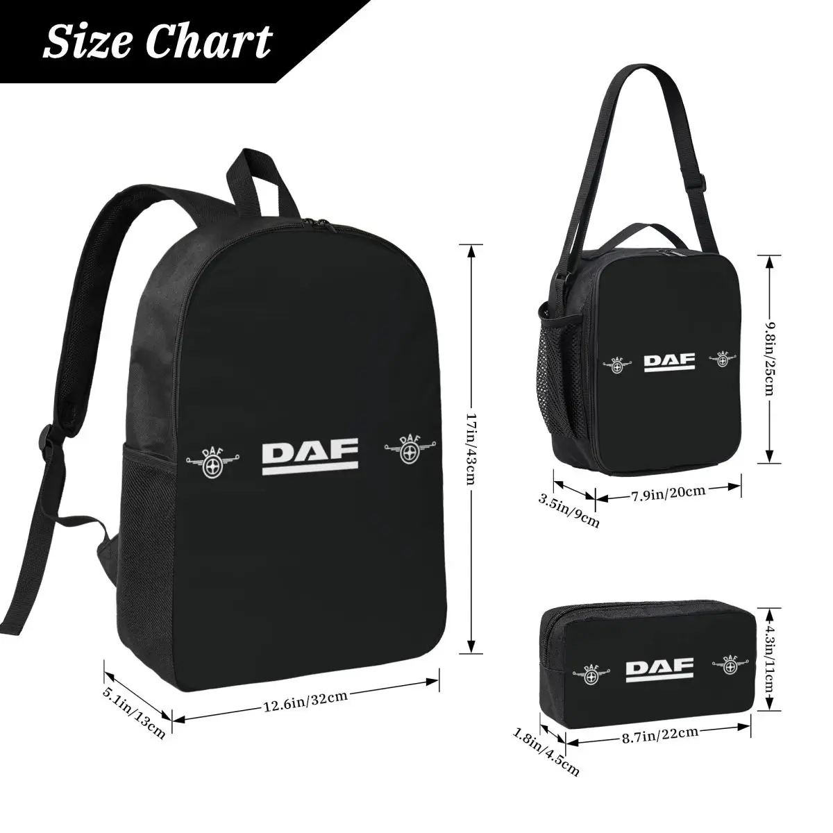 Daf Truck Classic Car Logo Backpack Student BookBag School Bag Laptop Shoulder Bags 3ps Insulated Lunch Bag Pencil Case