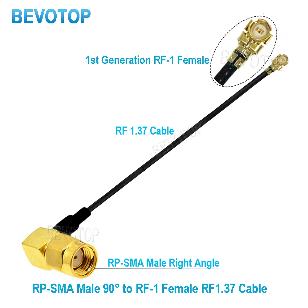 10PCS/lot Elbow RP-SMA / SMA Male Right Angle to u.FL/IPX-1Female RF1.37 Pigtail RF Coaxial WIFI Antenna Extension Cable