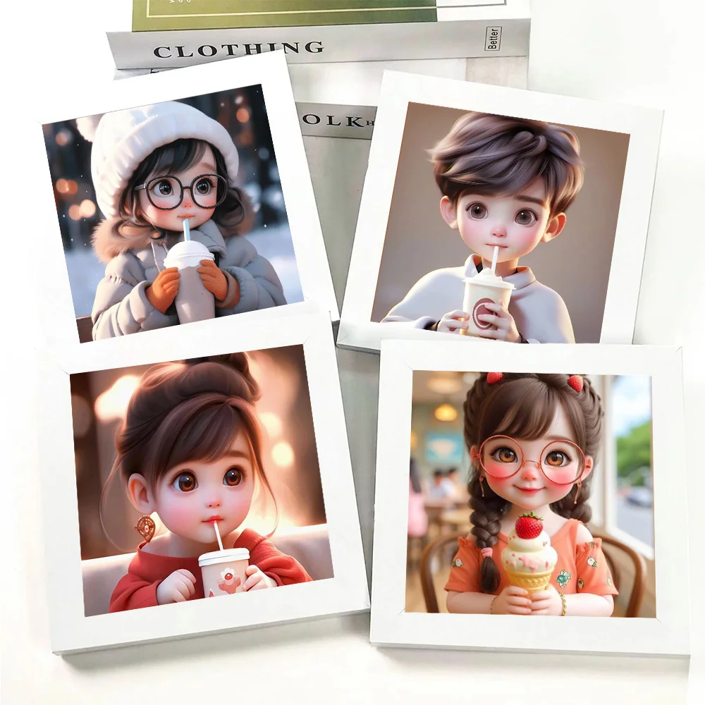 5D DIY Diamond Painting Cute Cartoon Girl And Boy Wall Decor Picture Full Drill Mosaic Embroidery Cross Stitch Poster Kids' Gift