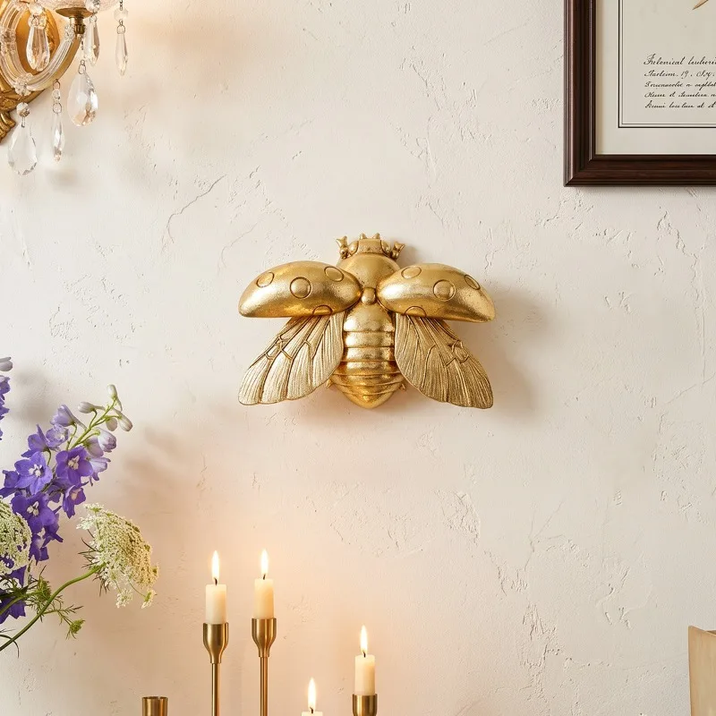 Vintage Gold Decorative Mirrors Ladybug Bee Wall Pendant Resin Insect Home Soft Decoration Espejos Decorativos De Pared