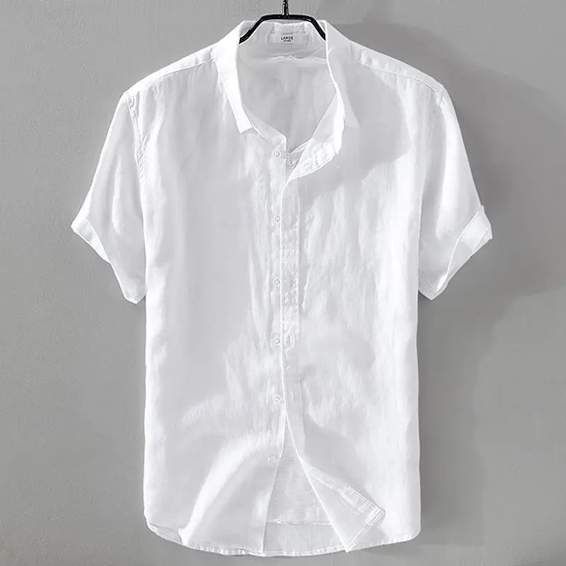 Summer Henry V Neck Button Down Shirt Soft and Comfortable Men's Casual Hawaiian Shirt Solid Color White Black