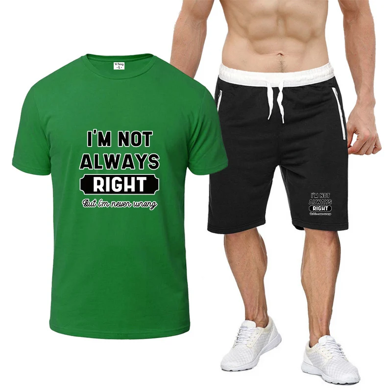 

I'M NOT ALWAYS RIGHT Print 2026 Men's New Eight Color Round Neck Short-sleeved T-shirt Breathable Sports Short Pants Suit
