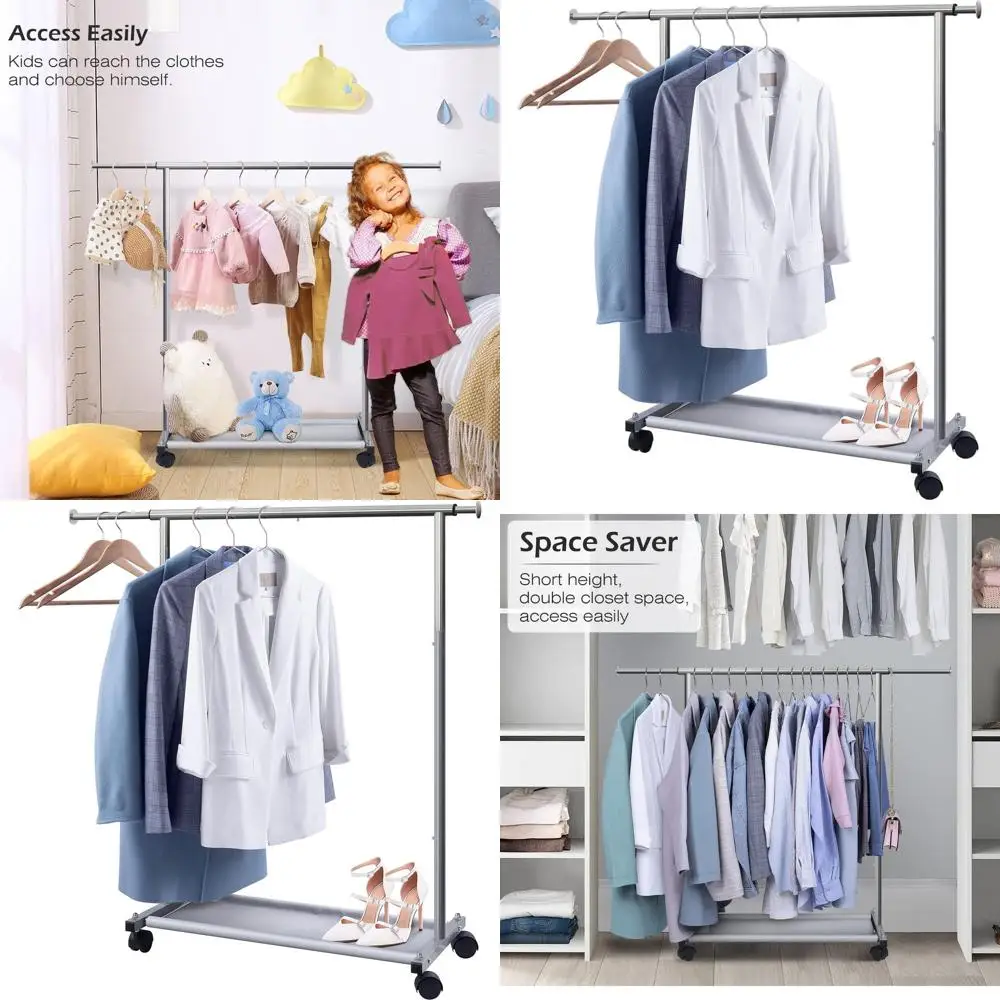 

Портативная сверхмощная вешалка для одежды с нижними полками и колесами для хранения одежды для детей и взрослых