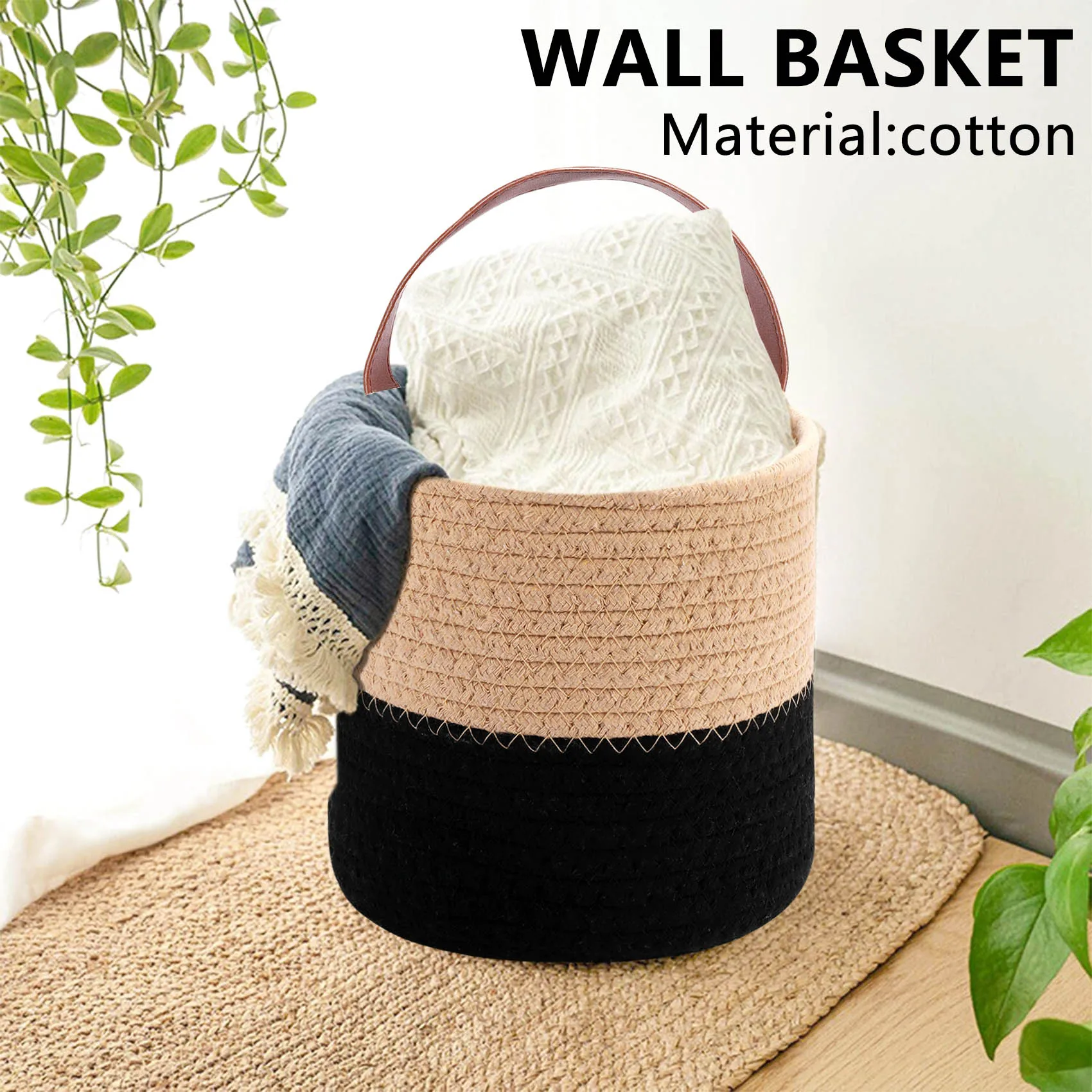 

Настенная корзина из хлопчатобумажной веревки с ручкой для цветочных растений, игрушек (S)