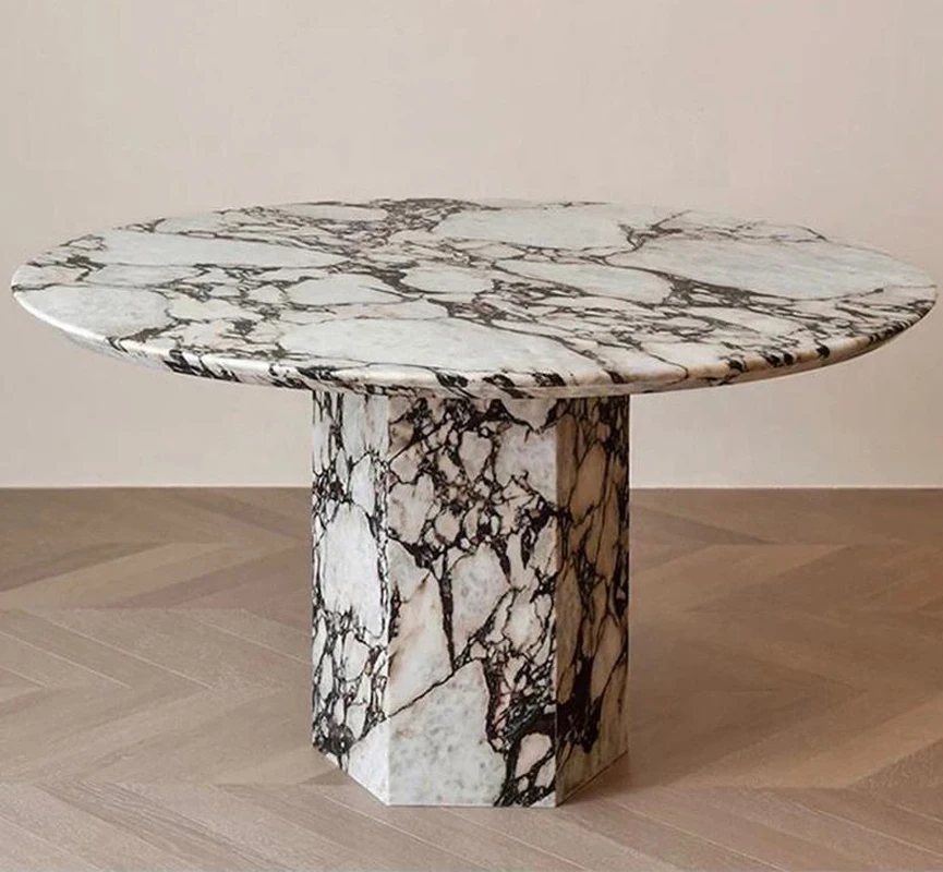 Kitchen Furniture Modern Round Calacatta Viola Marble Dining Table Set Stone Table