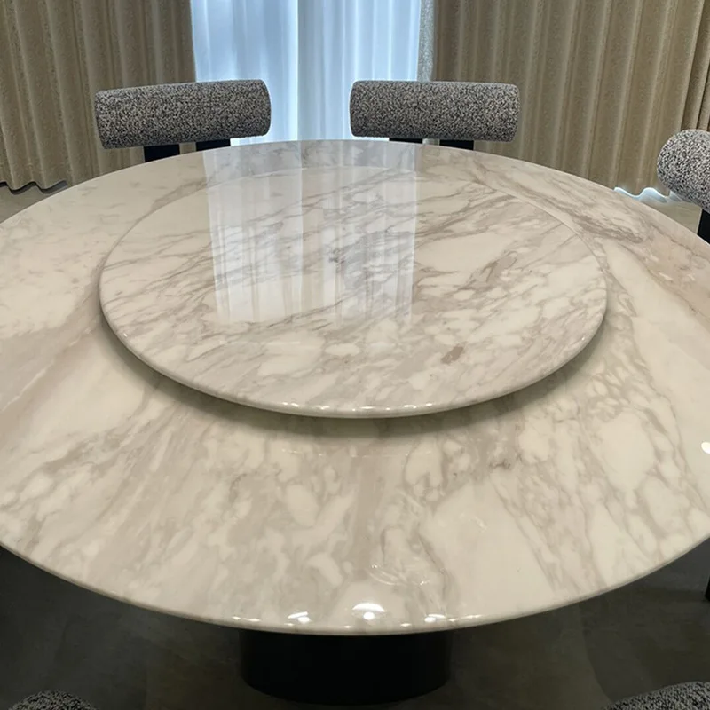 

Italian light luxury jazz white natural marble round dining table designer luxury stone Morgan 1.8m large flat round table