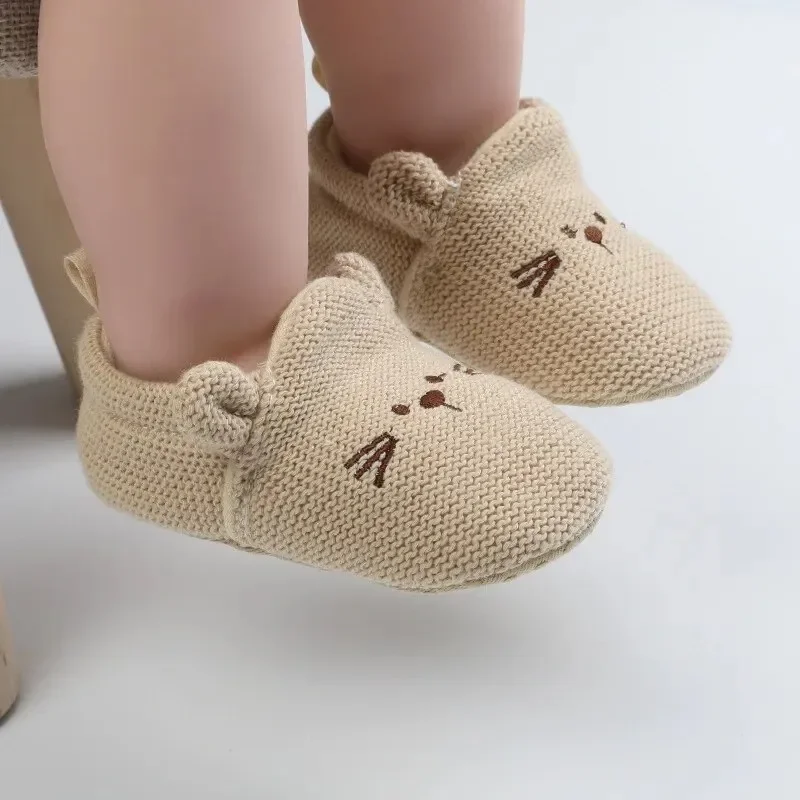 Meckior Pasgeboren Babyschoenen Effen Kleur Casual Schattig Dier Zachte Anti-Slip Warme Wieg Schoenen Eerste Wandelen Baby Jongens Meisjes Schoenen