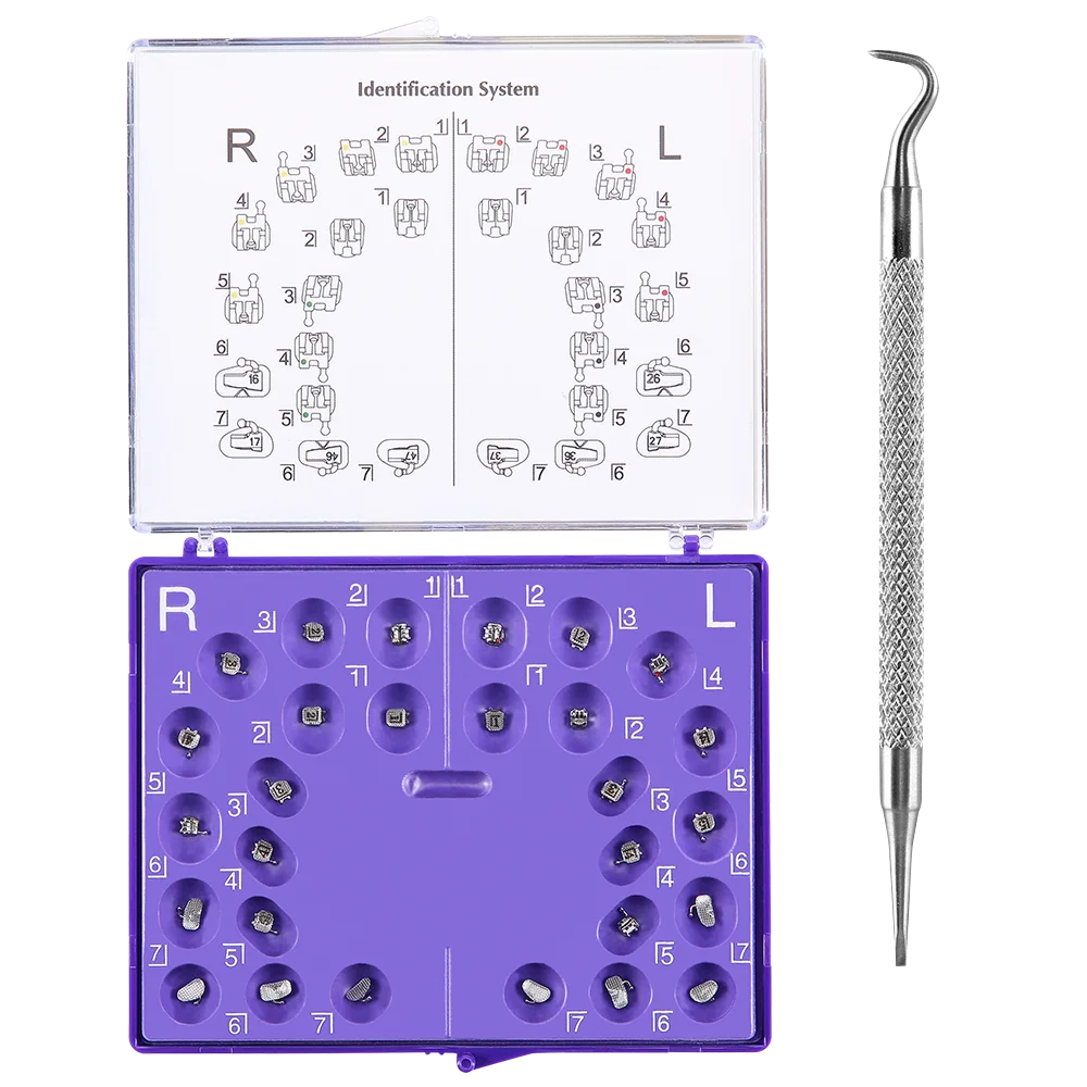 AZDENT 5 Boxen zahnärztliche kieferorthopädische Metallklammern mit Bukkalröhrchen, passive selbstligierende Roth/MBT 0,022 345 Haken MIM Mesh Base – Detail 6