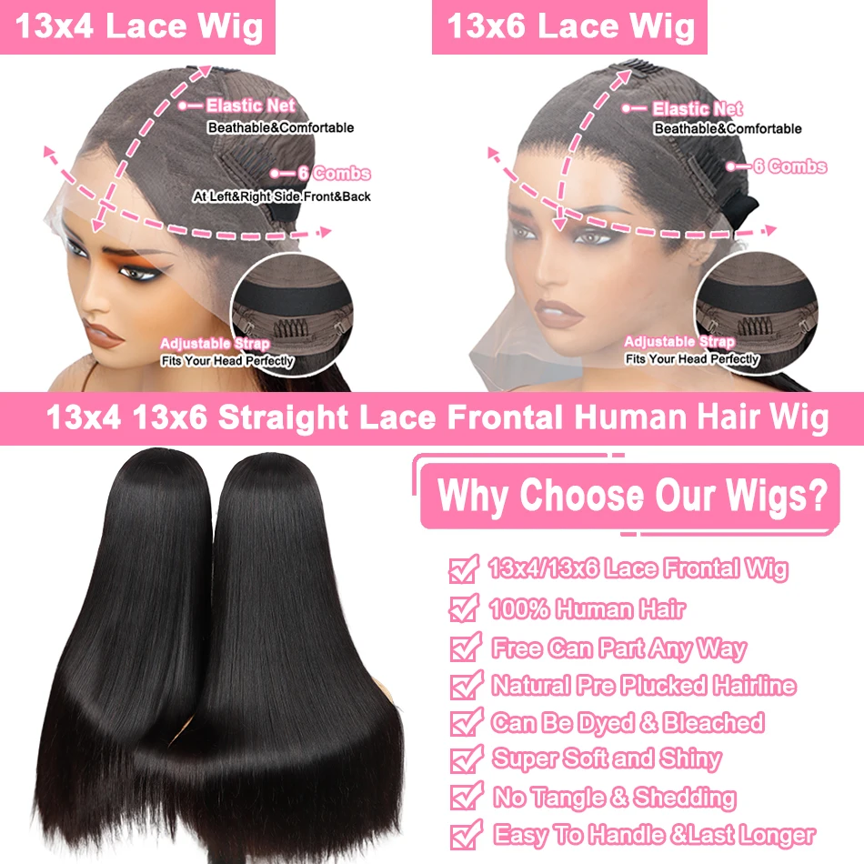 200% Hd Transparent Bone Straight 13x6 Lace Frontal Wigs Brazilian Remy Hair Preplucked 13x4 Lace Front Human Hair Wig For Women image 6