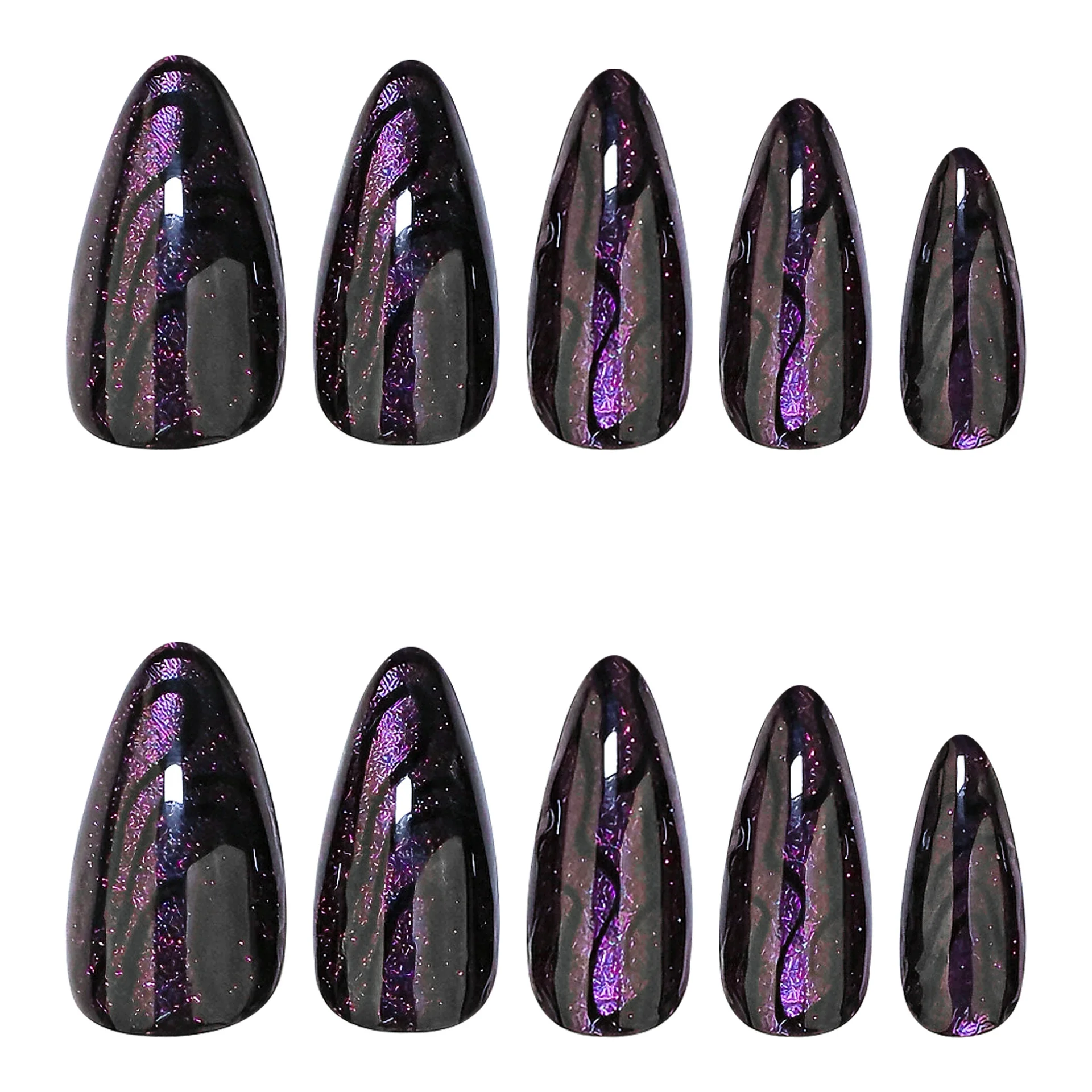 

24pcs Cat-Eye Press on Nails Black Glitter Almond Full Coverage Nail Tips for Women&Girl Detachable Wearable False Nail Art