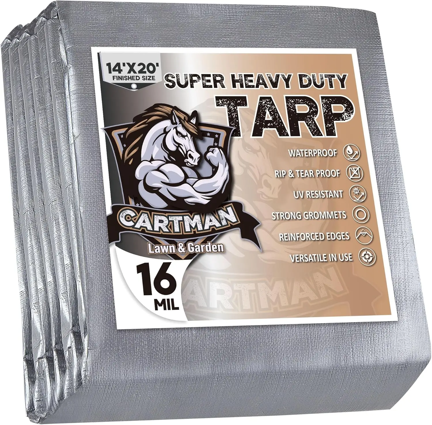 

16 Mil Heavy Duty Poly Tarp, 14x20 ft, Waterproof & UV Resistant, Reinforced Edges