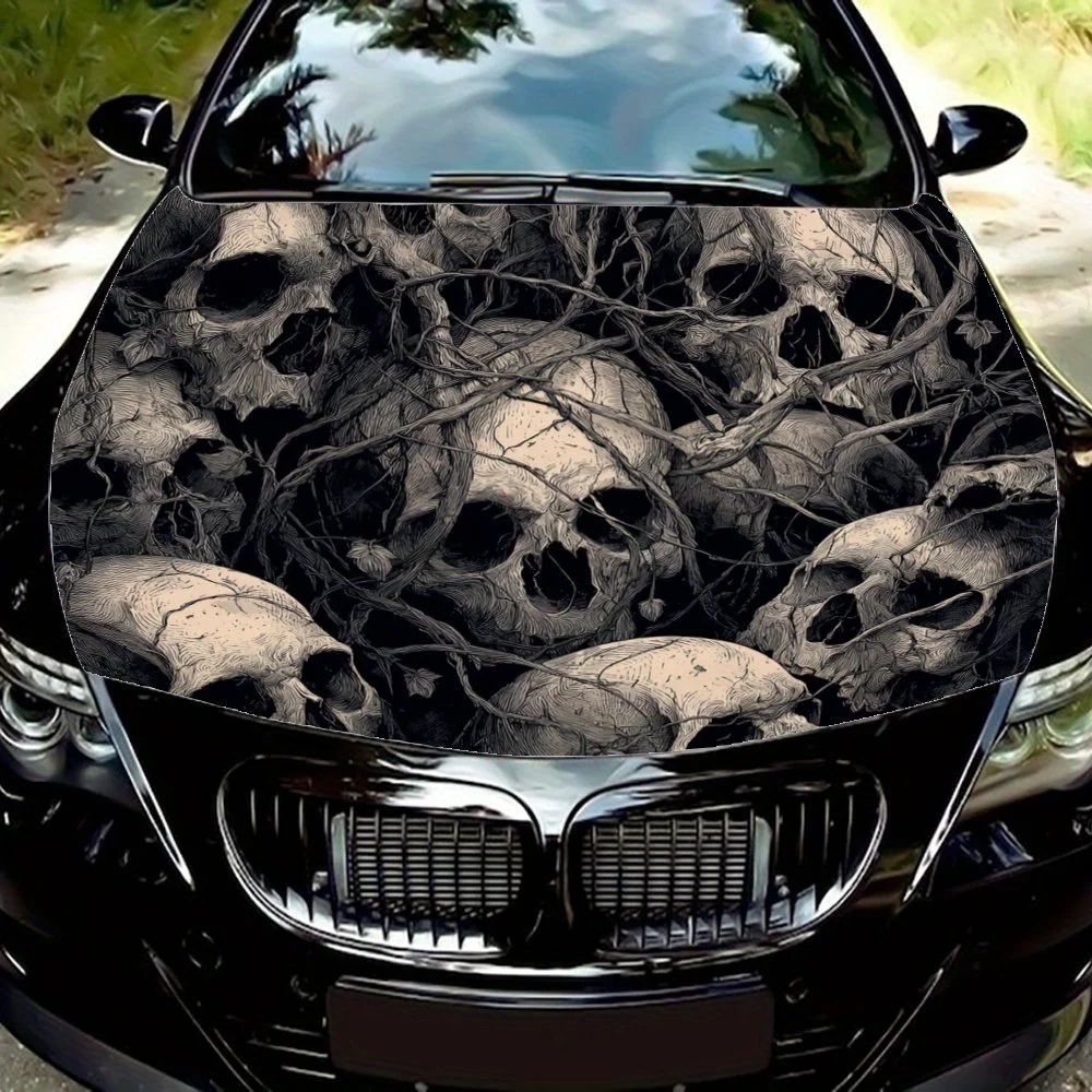 

3D Skeleton Pile Car Hood Decal Sticker - Durable PVC Vinyl Wrap For Most Vehicles, Eye-Catching Design, Engine Hood Protective